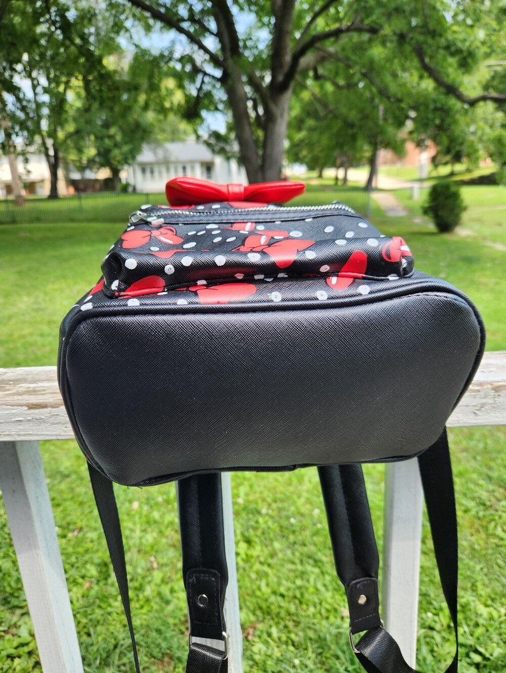 Disney Minnie Mouse black polka dot mini backpack featuring 3D mouse ears EUC - Picture 8 of 10